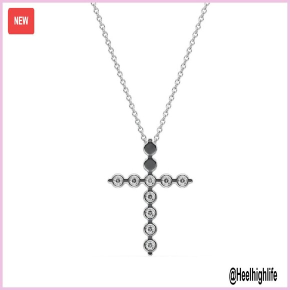 1ct Lab Diamond Cross Pendant Necklace, Sterling Silver, 18in Chain - Picture 8 of 8